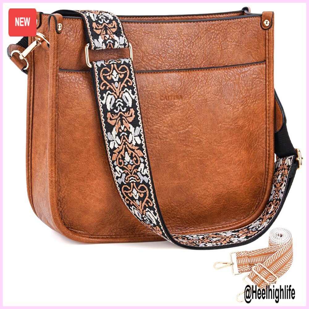 Vegan Leather Hobo Crossbody Bag Adjustable Straps Boho Chic Large Capacity